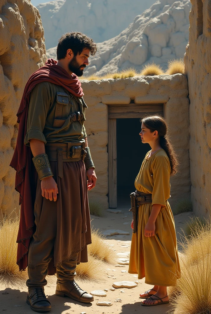 Make a realistic picture of the biblical passage from Judges chapter 11 verse 35
