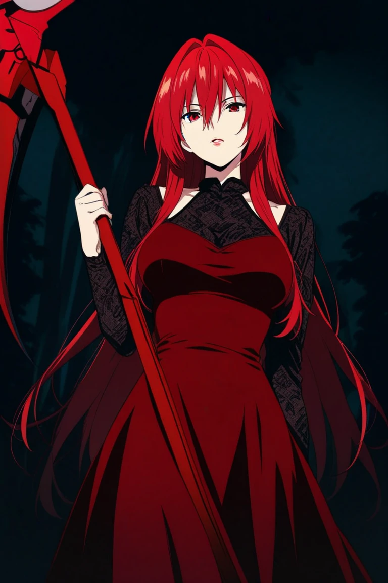 1girl, sitting in a red pool of water at night with a full moon in the background and a creepy forest, gothic art, very aesthetic