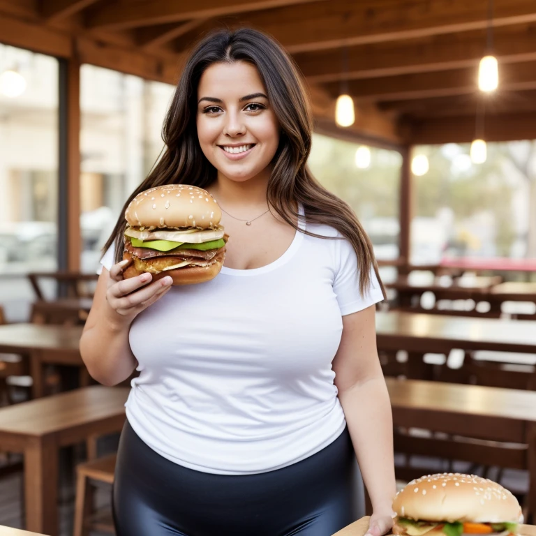 a woman in jeans and a white top posing for a picture, her belly button is exposed, belly button showing, wearing crop top, she has a jiggly fat round belly, girl fat, obese body, bigger belly, bigger ass, bigger breast, large thighs, wide hips, wearing a sexy cropped top,, violet myers, thicc, sie boob, wearing bra, sexy girl, laboratory, sittings, eating hamburgers, hamburguers, sexy, stockings, sittings, eating hamburgers, hamburguers, (Masterpiece:1.2), best quality, high resolution, beautifully detailed, extremely detailed, perfect lighting,
