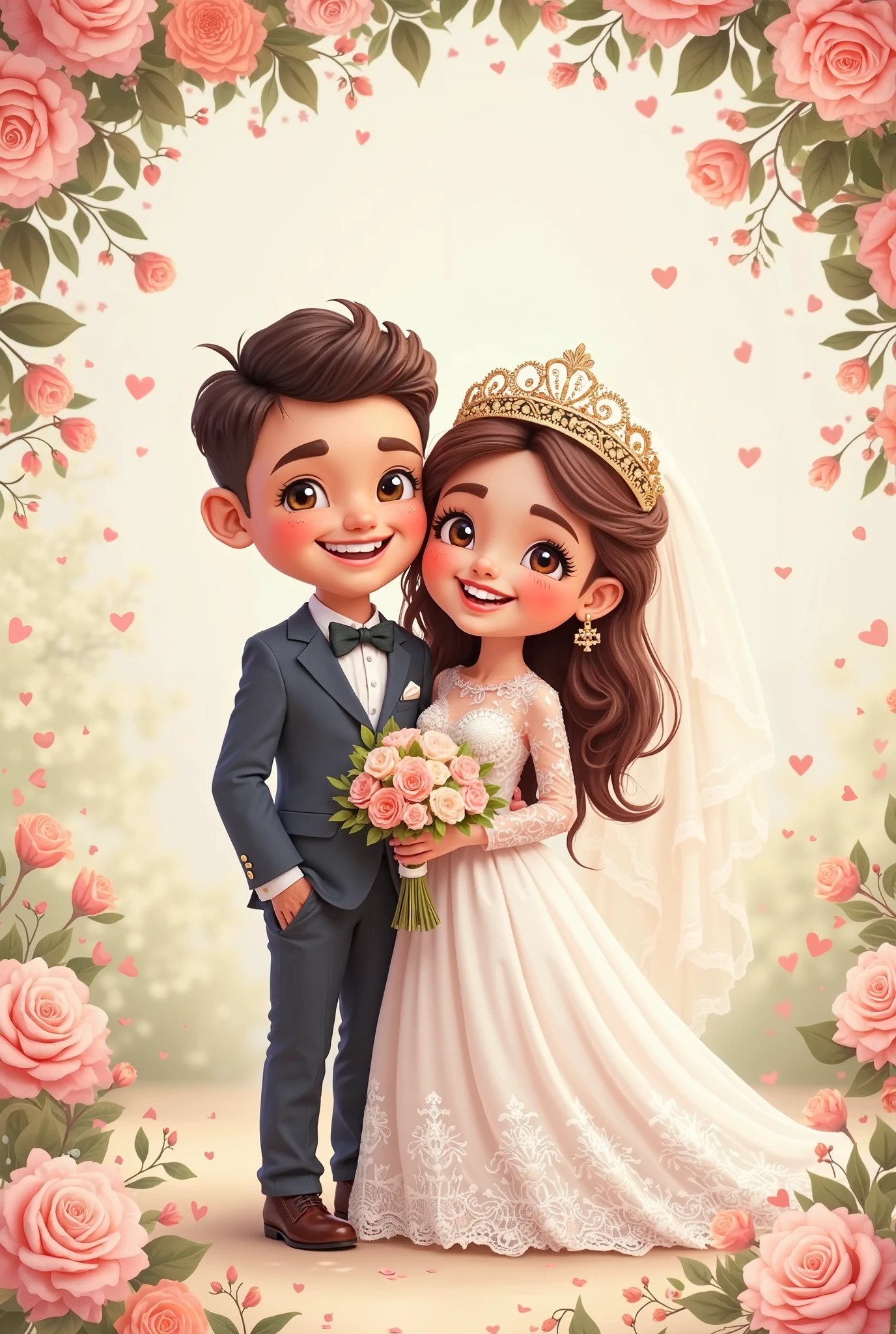 Bride couple sit at the chair cartoon