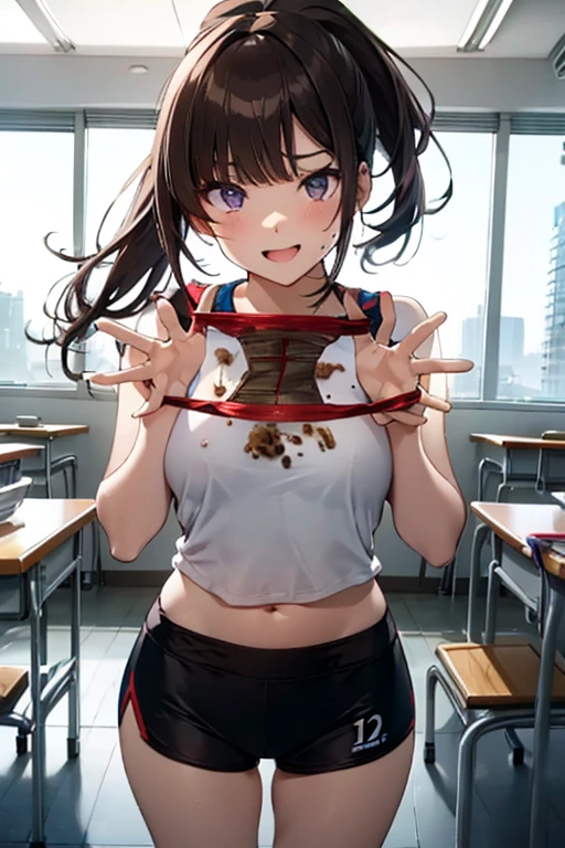 28-year-old female teacher、suit、Cute illustrations、Changing clothes、In underwear、classroom、crowd、Tied up