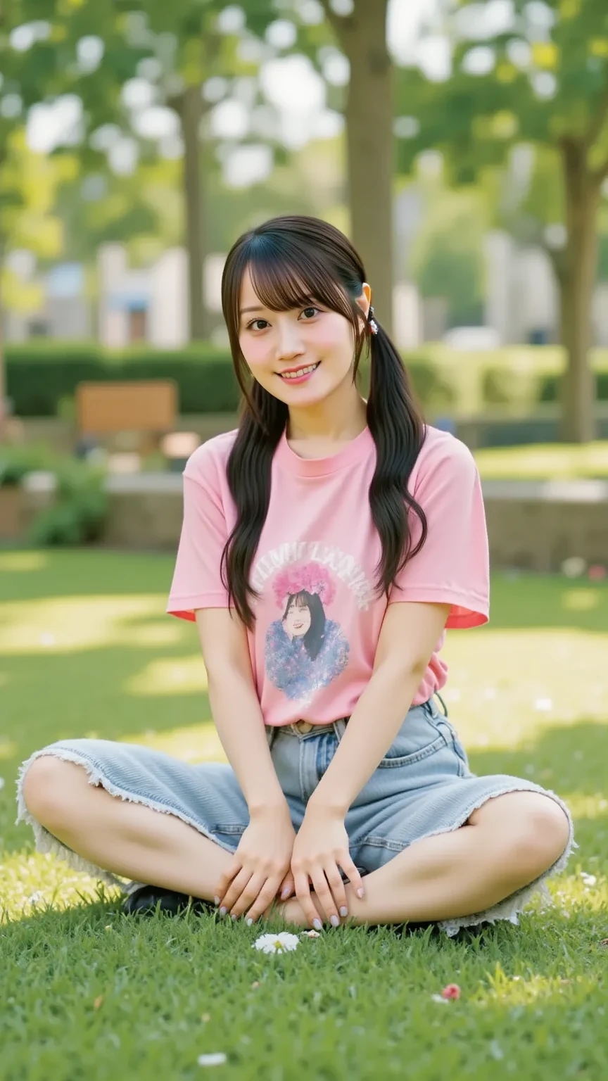 (Professional portrait, Professional Writing) ,masterpiece,Highest quality,Realistic,8K,Official Art, Ultra-high resolution, Shooting from below, (One young woman sitting, (spread legs:1.1),(showing Panty:1.5) ,Beautiful Face, smile, amusement park, Skirt flipped up, white panty、Casual sweatshirts、(Denim skirt:1.35), , , Clear cute big nipples, , Straight bangs, Medium Hair、Shrine maiden, , , 、Show your panties neatly from the front、Japanese girls like the ones in the photo, Pale-skinned girl, , , necklace, 24-years-old, , , ,, 8K, , Plain eyes、, realistic breasts, , realistic girl, beautiful girl、kawaii、I am studying, Brown Hair、Cheerleader、ribbon、アイドルステージ, , Showing teeth、(Pure white panties made of lace:1.1), (knees up:1.4), (Half open your eyes:1.1), topless:1.9