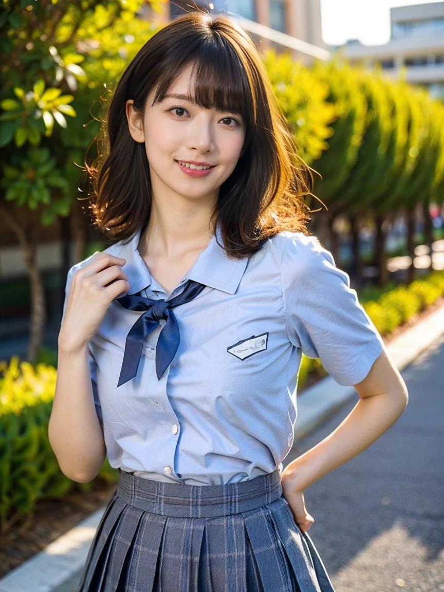 nsfw,(naked)、Beautiful nipples、、8k,Highest quality, Ultra-detailed, 超High resolution, Realistic, RAW Photos, Absurd, People Girl, Young and beautiful woman in Japan,Short bangs、 Super cute face, Attractive person, Long Bob Hair,smile,(school uniform:1.3),Beautiful Eyes,(the wind is strong:1.3), 混雑した道をsmileで歩く,Glossy Lips, Double eyelids on both eyes, Natural Makeup, Long eyelashes, 光沢のある滑らかなライトブラウンのLong Bob Hair, Asymmetrical bangs, Shiny skin, Center image, High resolution, Attention to detail, Detailed hairstyle, Detailed face, Octane Rendering, Vibrant, Ultra-realistic, Perfect limbs, Perfect Anatomy