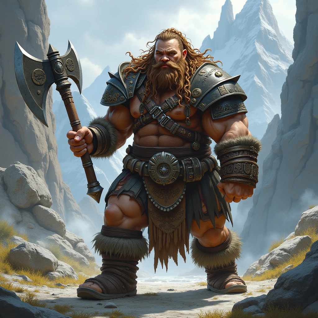 A hulking dwarven warrior wielding a massive warhammer. Grimm is clad in sturdy, intricately crafted dwarven armor and excels in close-quarters combat. His attacks are powerful and can crush through enemy defenses.
