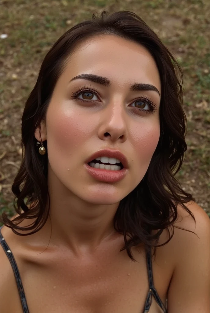 a sensual soaked and sweaty smiling closed eyes mature woman fucking with tow man , blowjob with two hands (( cum falling from the penis in the air)) (( very soft vintage cloth black gloves)) , (( black ponytail hair)) (( she is dirty of mud and have a black leather trench coat))  (( kissin the penis)) (( at night in a forest)) (( meanwhile she is having an anal penetration from  man behind her))