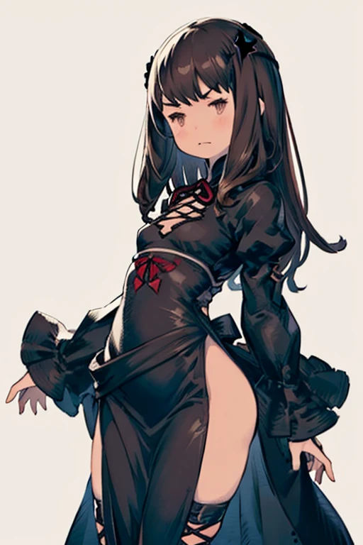 yoshida akihiko, 1girl, bravely default: flying fairy, bravely default \(series\), Nier, final fantasy, black eyes, ribbons, chains, black tiara