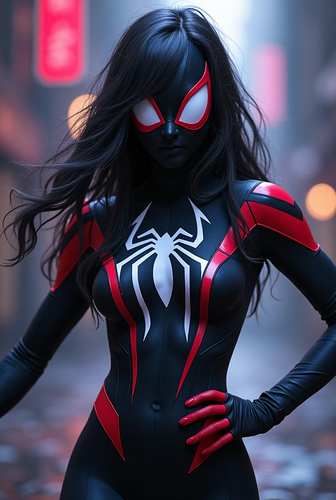 african girl, black skin, comic accurate Miles Morales Spider Man costume, black spandex, combat stance, highly detailed, vibrant appearance, creative behavior, extremly detailed, imaginative, sensual, spontaneous, small breasts, sexi, revealing, highest quality, skin texture, intricate details, (cinematic lighting), RAW photo, 8k, masterpiece,best quality,ultra-detailed,very detailed illustrations,extremely detailed,intricate details,highres,super complex details,extremely detailed 8k cg wallpaper,