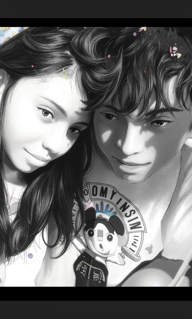 Create a boy holding a rose and giving it to a girl ,create in black and white