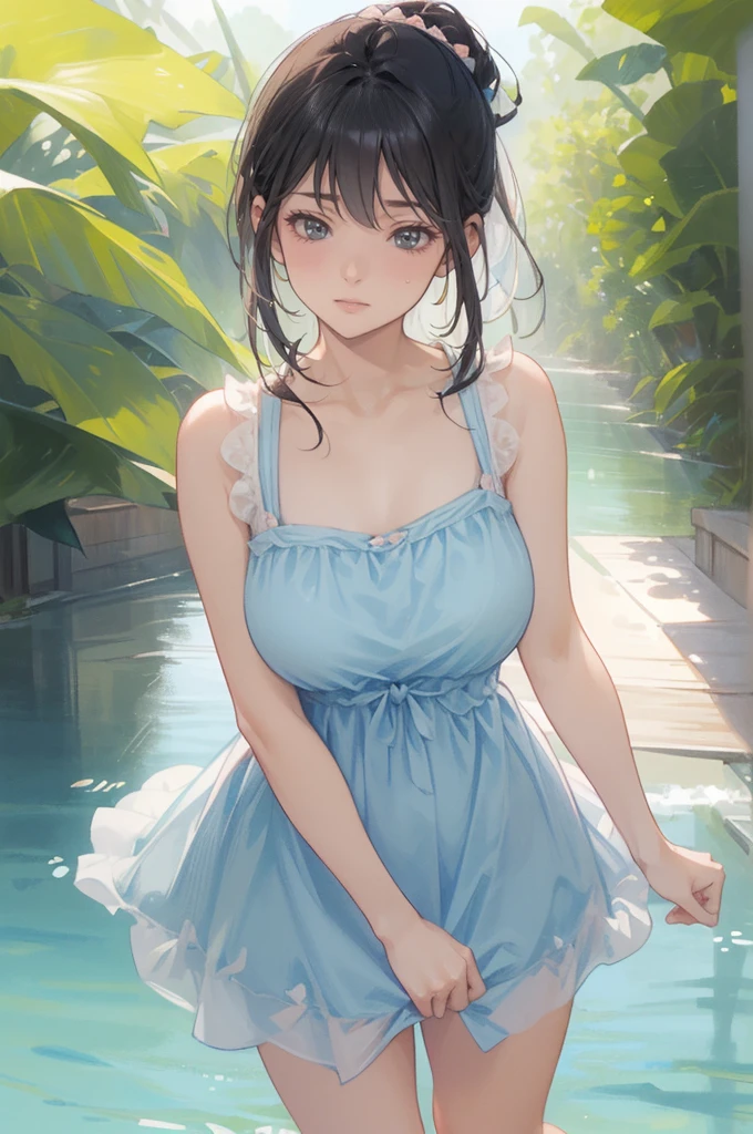 (masterpiece, best quality:1.2), (highres, abstract:1.1), ultra detail, 1girl, cute pose, camisole, off shoulder, parted lips, smile, blush