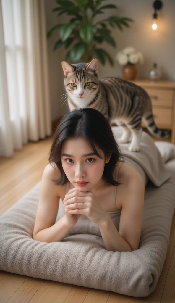 (1girl:1.3),realistic photograph, photorealistic:1.4 official art, ultra detailed, beautiful and aesthetic, beautiful, masterpiece, best quality, (1girl:1.3),realistic photograph, photorealistic:1.4 official art, ultra detailed, beautiful and aesthetic, beautiful, masterpiece, best quality, own hugging feet, big breasts,(naked),