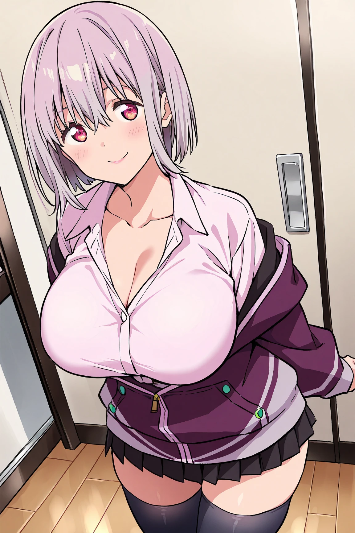 (((masterpiece))),fuyumi itadori, Anime girl characters, 1girl, solo, looking at viewer, medium hair, cleavage, closed mouth, collarbone,Naked, tall girl, horny, big ass, beautiful face,Charming,  anime visual of a cute girl, screenshot from the anime film, & her expression is solemn, ahegao face, in the anime film, in an anime, anime visual of a young woman, she has a cute expressive face, still from anime, perfect breasts, she is tall, All bodies visible, ahegao face, the face is ahegao, she is horny, A perverted face, she so perverted, she smile so perverted, hd picture, 4k quality, details of the face is so good, bigger breasts,