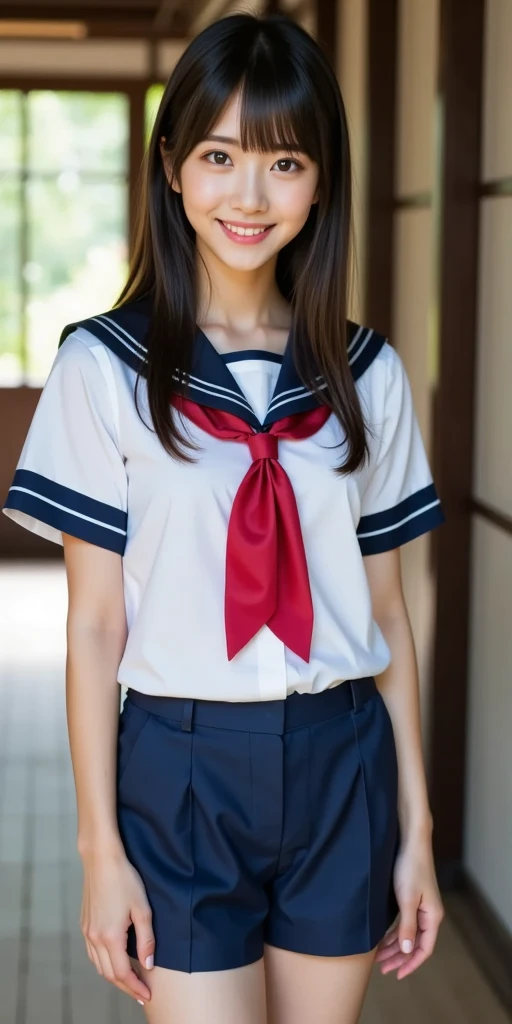 ulzzang-6500-v1.1, (Raw photo:1.2), (Photorealistic:1.4), Beautiful detailed girl, Very detailed eyes and face, Beautiful detailed eyes, Huge file size, (Big), High Resolution, Very detailed, Best quality, [Masterpiece:1.6], [JK Uniform], Illustration, Very detailed, CG, Fine detail, Best quality, Highly detailed CG uniform 8k wallpaper, movie lighting, 1 girl, 17 years old, cute Japan high school girl, perfect figure, [unbuttoned white school blouse], large taut breasts, [huge breasts, heavy breasts: 1.6], cute droopy eyes, beautiful big eyes, white school blouse, see-through bra, sweaty and wet, [sexual arousal: 1.1], [Sexual arousal: 1.1] Lying in bed: 1.5], hands raised, school uniform ribbon around the neck, smile, (the whole body is wet), shining eyes