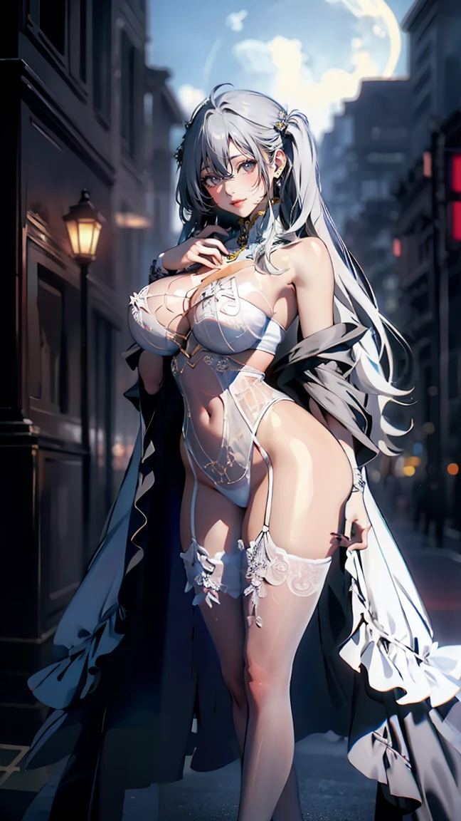 girl，Large Breasts，long hair，Topless，Bow，Blonde Hair, Purple Eyes, Cleavage，Large Breasts,whole body，NUDE
