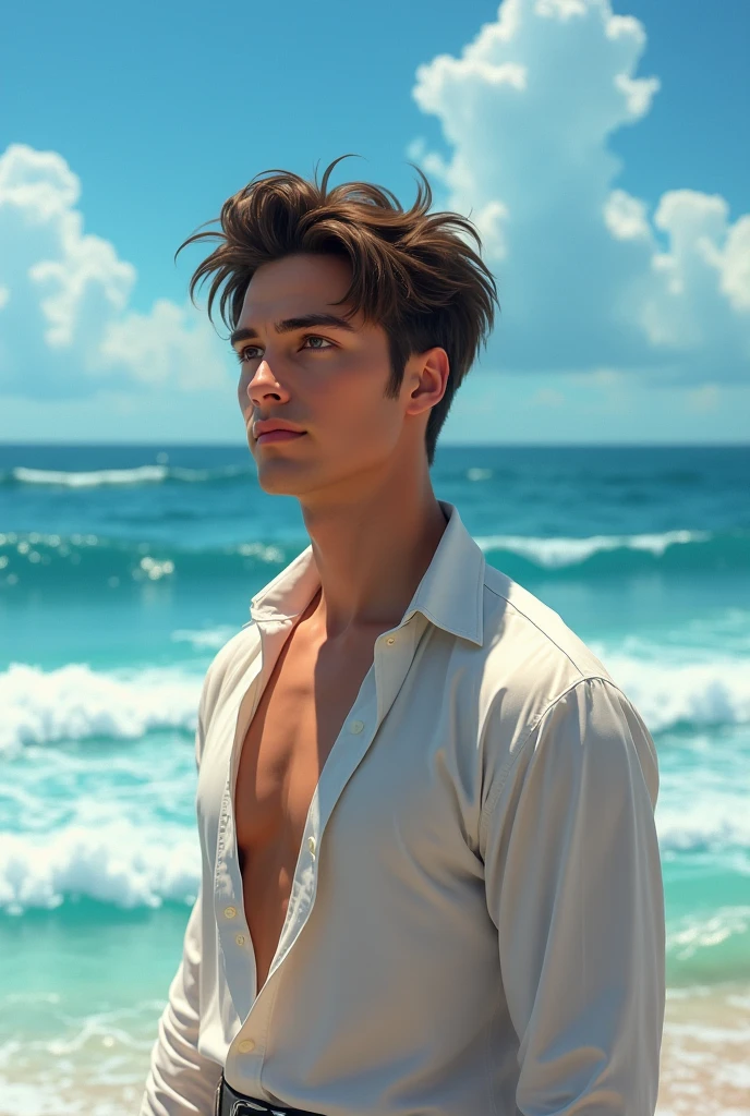 beautiful conceptual photograph, a handsome hunk  man,(( in a beautiful  big open seashell:fan shape)) ,lying  in  fetal position,oily wet skin,closed eyes, jewel  aesthetics,pearls around,art parody,,aura of melancholia,cinematic,dreamy,warm atmosphere,professional photography,best photographic quality,polaroid cam,morning bright,chromatic sea reflections,,hyper realistic warm shadows,dynamic shadows,warm light contrast,masterpiece,bing wallpaper,trending on flickr
