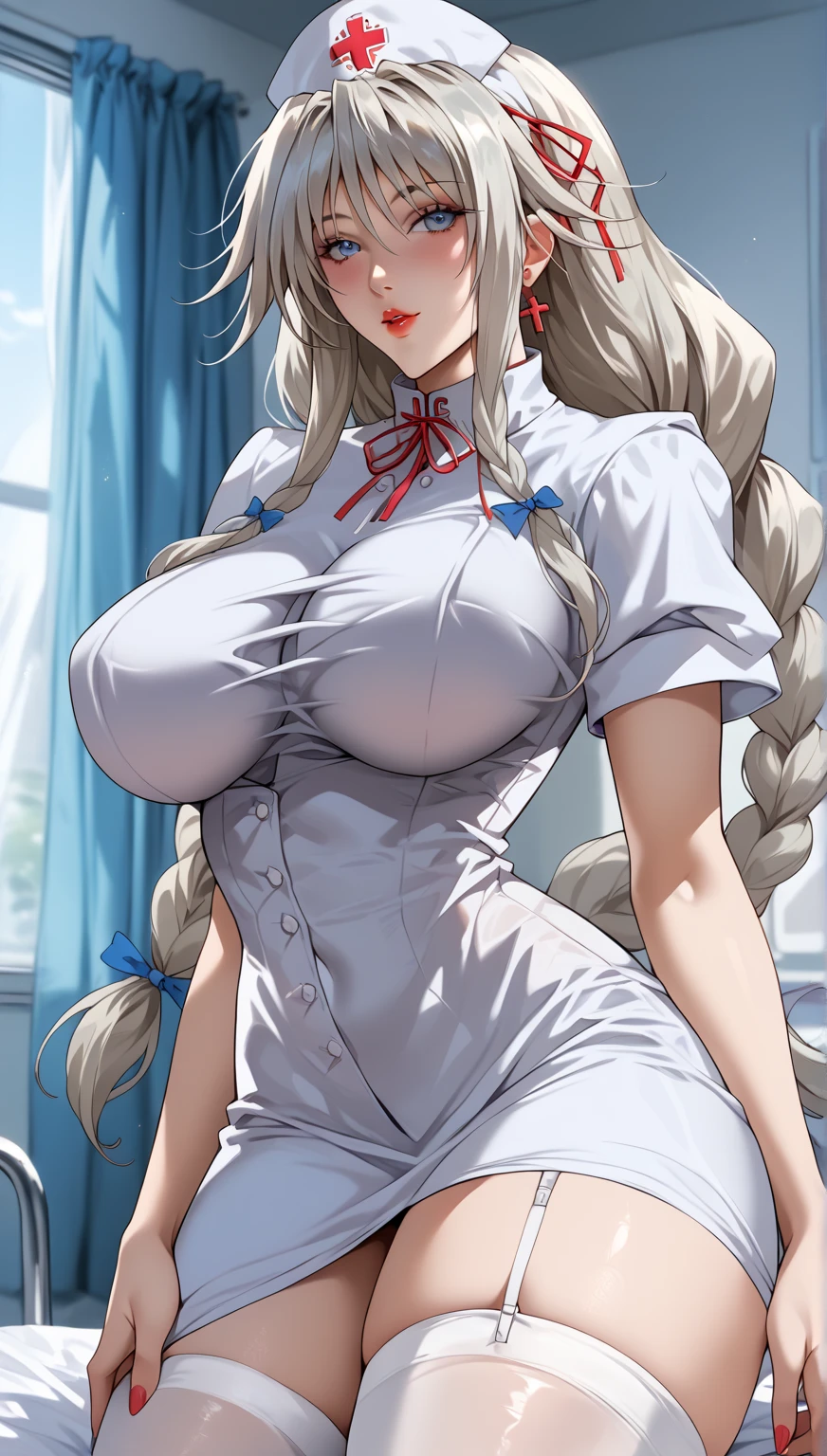 Unparalleled beauty, shiny shiny firm and shiny skin, bangs between eyes, shiny straight beautiful platinum blonde, super long straight silky hair, eyeliner, sexy beautiful innocent 14 years old, high definition big big beautiful bright blue eyes, beautiful and lovely girl, baby face, short sleeve shirt,
Hands on hips, back turned, looking over her shoulder