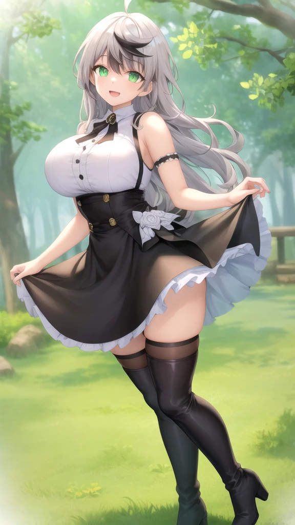 (masterpiece, Highest quality:1.2), alone, One girl, 幼いchildのゴールドシップ, pillbox hat,White Lolita,Gothic Lolita、With ruffles、Puffy short sleeves、dress、Knee-high socks、Horse tail,、grassland、Nature、blush、(Huge breasts:1.4)、Transparent clothes、Clothes are see-through、、Kindergarteners、、6 years old、、の小さな体、From below、Clothes get wet、Nipples are visible、smile、Stand up with your legs spread、Flashy underwear、is see-through、Big Ass、Raise one leg、Skirt lift、Dripping a lot of thick white love juice