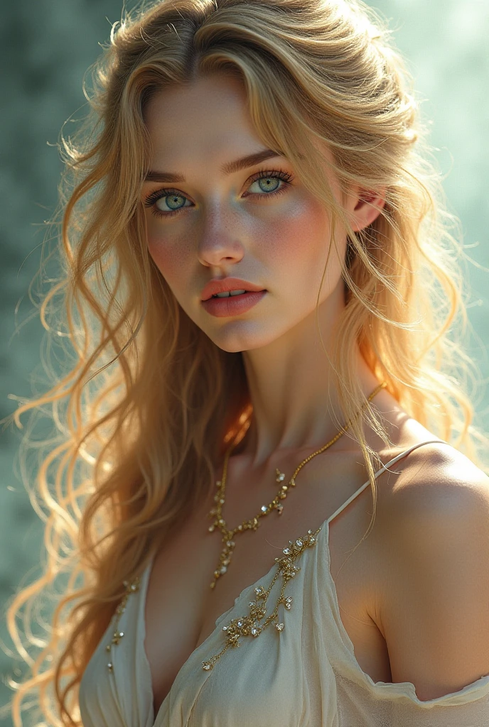 (best quality,4k,8k,highres,masterpiece:1.2),ultra-detailed,(realistic,photorealistic,photo-realistic:1.37),beautiful detailed eyes,beautiful detailed lips,extremely detailed eyes and face,longeyelashes,portrait,pale skin,traditional oil painting style,neutral expression,graceful posture,golden lighting,natural pose,silky smooth skin,pure and ethereal,subtle colors,sublime beauty,soft lighting,gentle elegance,natural beauty,delicate features,vivid eyes,mysterious aura,classic beauty,luminous complexion,immaculate complexion,serene expression,noble appearance,European classical nude art vibe,hair flowing freely,dark blonde long hair,innocent charm,graceful curves,ethereal atmosphere.