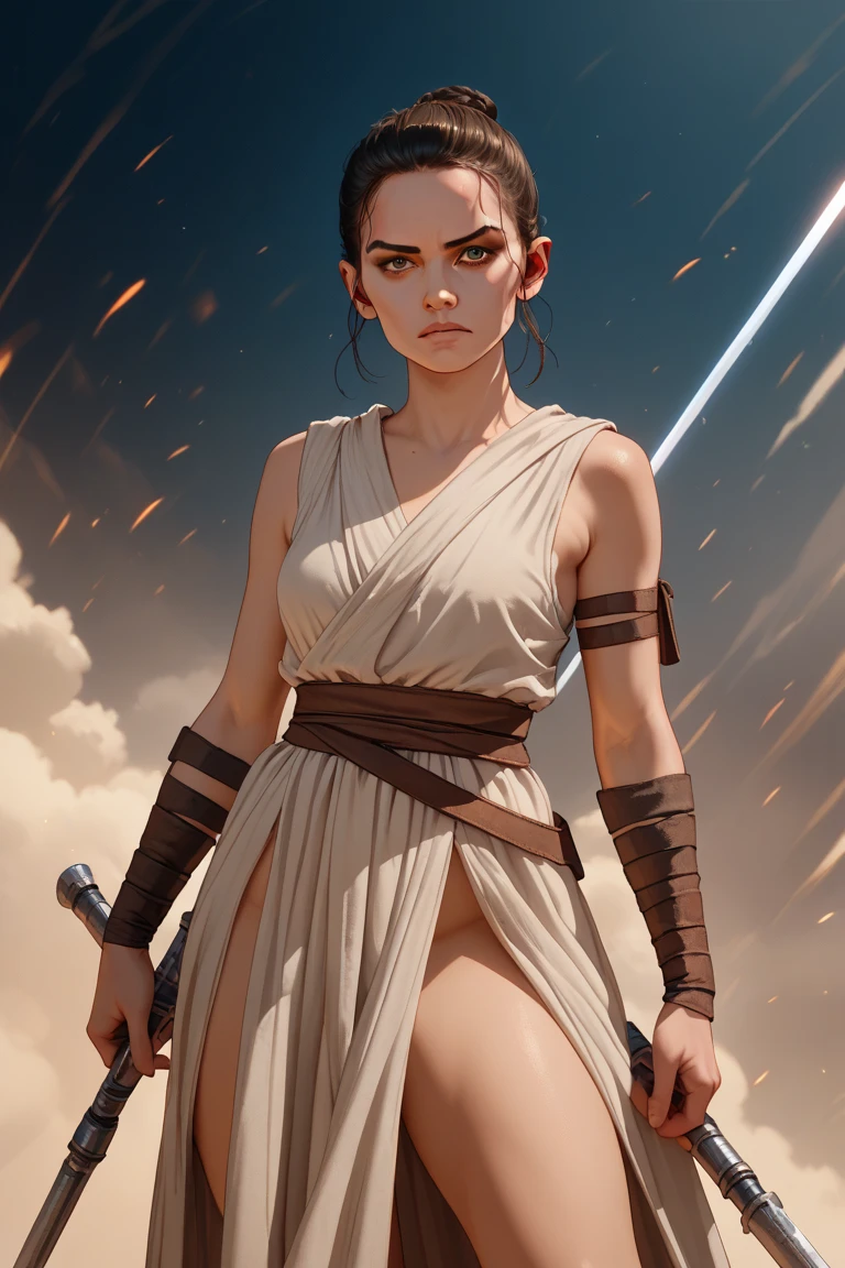 Daisy Ridley as Rey , tied up 