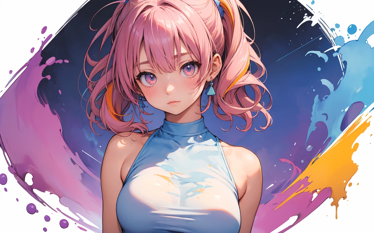 (Masterpiece:1.2, Best quality), (fine detailed beautiful eyes: 1.2), ((1girll)), ((Solo)), (finely detailed eyes and detailed face:1.3), (beautiful and clear background:1.2), (Extremely detailed CG, Ultra-detailed, Best shadow:1.1), ((Depth of field)), ((aquarelle)), Large breasts, Bare shoulders, Beautiful concept illustration, (Extremely fine and beautiful:1.1), (Perfect details:1.1), Reiju, Masterpiece, A high resolution|★\[A high resolution\], Best quality, (Extremely detailed Cg Unity 8K wallpaper), attractive legs, barefoot, happy, (busty), (perky) (large ass) (bubble butt), AGGA_ST003, human_feet, pink hair, deep purple eyes, pink poison, poison wings. short messy hair, hair ends in purple, finger frame, t shirt, pink shorts
