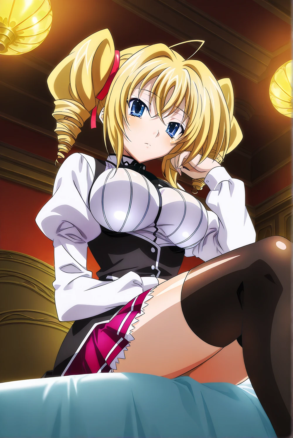 score_4, score_5, score_6, score_9, score_8_up, score_7_up, source_anime, fine anime screencap_xl, anime_screencap, kohaku, dr stone, blonde hair, doctor stone, indoors, bedroom, latex, fake bunny ears, bunny suit