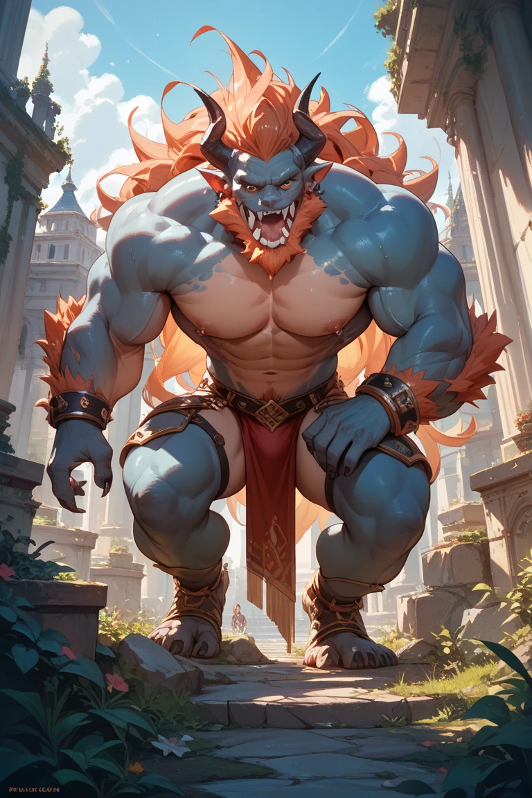 solo, breath (ultra detailed), a beautiful and detailed full size portrait of a male anthro batzz, demon lord dragon batzz, dragon tail, green eyes, glowing eyes, black body, black skin, long hair, red hair, horns, scar, tail, bedroom eyes, detailed eyes, big body, sexy body, (wide body). goddess, kenket, Ross Tran,ruan jia, trending on artstation,foxovh, cenematic lighting, buff, big pecs, dakimakura design, muscular anthro, spike arms, strong legs, ((big pecs, nipples, big pecs, blue shorts, bulge))), day, wet, front view,standing, against wall, ruins, big butt, blush, ((covering body)), open mouth, sexy, vip, bed, sweating,