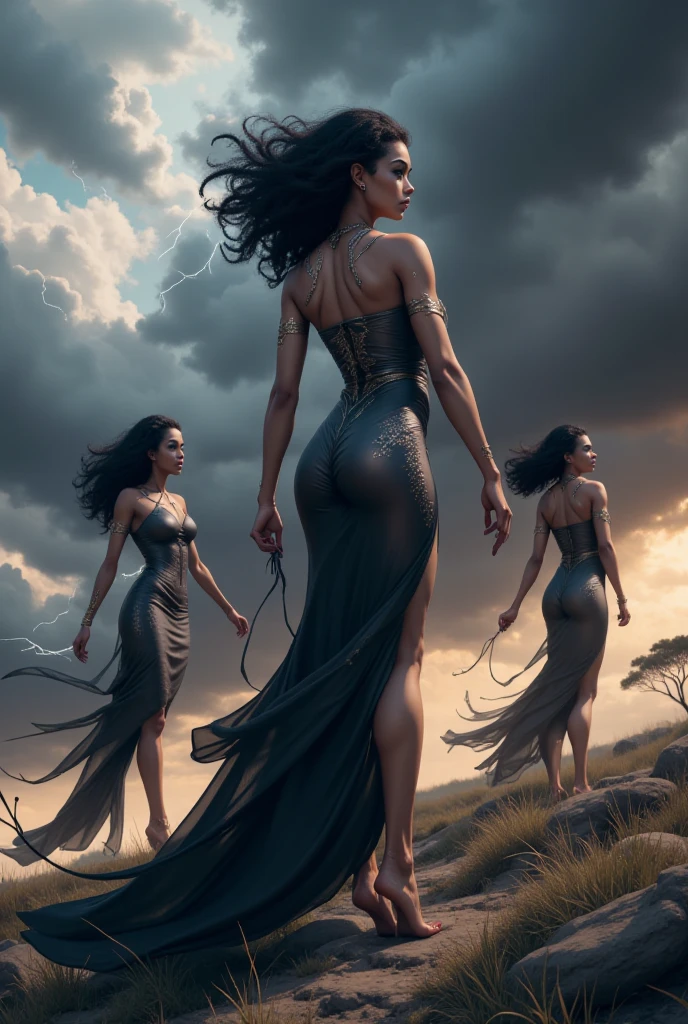 Barbara Sen, young, beautiful, coquettish, naked, big breasts, wide hips, butt, Standing next to the Buddha statue, long legs, barefoot, shadow light, high resolution, Sexy, Wearing many bracelets, Wear a belt, Wearing an armband, other naked women in the background, Luis Royo, author:Boris Velejo, author:Frank Frazetta, by Julie Bell