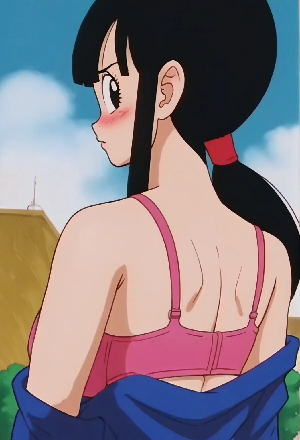 fountain_cheered up, score_9, score_8_above, score_7_above, cheered up screencap,8k, solo, 1girl, girl, slim thick body shape, user is groping her butt, absurd resolution, looking at viewer, NSFW, NSFWart, huge ass, wearing red shirt, jailbait, tiny tight booty shorts shows too much ass, no pants, wearing tight booty shorts, wearing blue backpack on back, standing in bathroom embarrased, tight torn booty shorts showing buttcrack ass, facing viewer, wearing revealing torn booty shorts, booty shorts hugging ass tightly, big butt, thick thighs, wide hips, buttcrack, inside bathroom, bathroom background, huge bubblebutt, incredibly torn tight booty shorts, torn tight booty shorts clamping down on ass, very thick thighs, Pan \(Dragon Ball\), 1girl, Alone, looking at the viewer, short hair, black fur, session, whole body, black eyes, crossed arms, denim, NSFW, naked, sexy butt, orange scarf, retro artStyle, female, v shaped eyebrows, rock, diaphragm, clavicle, 1990s \(Style\), small waist, medium chest, showing buttocks, 2nalgas, perfect anatomy, skimpy clothing, medium breasts, big rear, unclothed, bare shoulders, bending over slightly, arched back, showing buttcrack, able to see thong under booty shorts, thong tight thong, hyperass, big sexy ass, Wide hips, sexy, pov viewer is touching her butt, showing to much cleavage, showing too much butt cleavage, escasa ropa medium breasts, skimpy clothing,