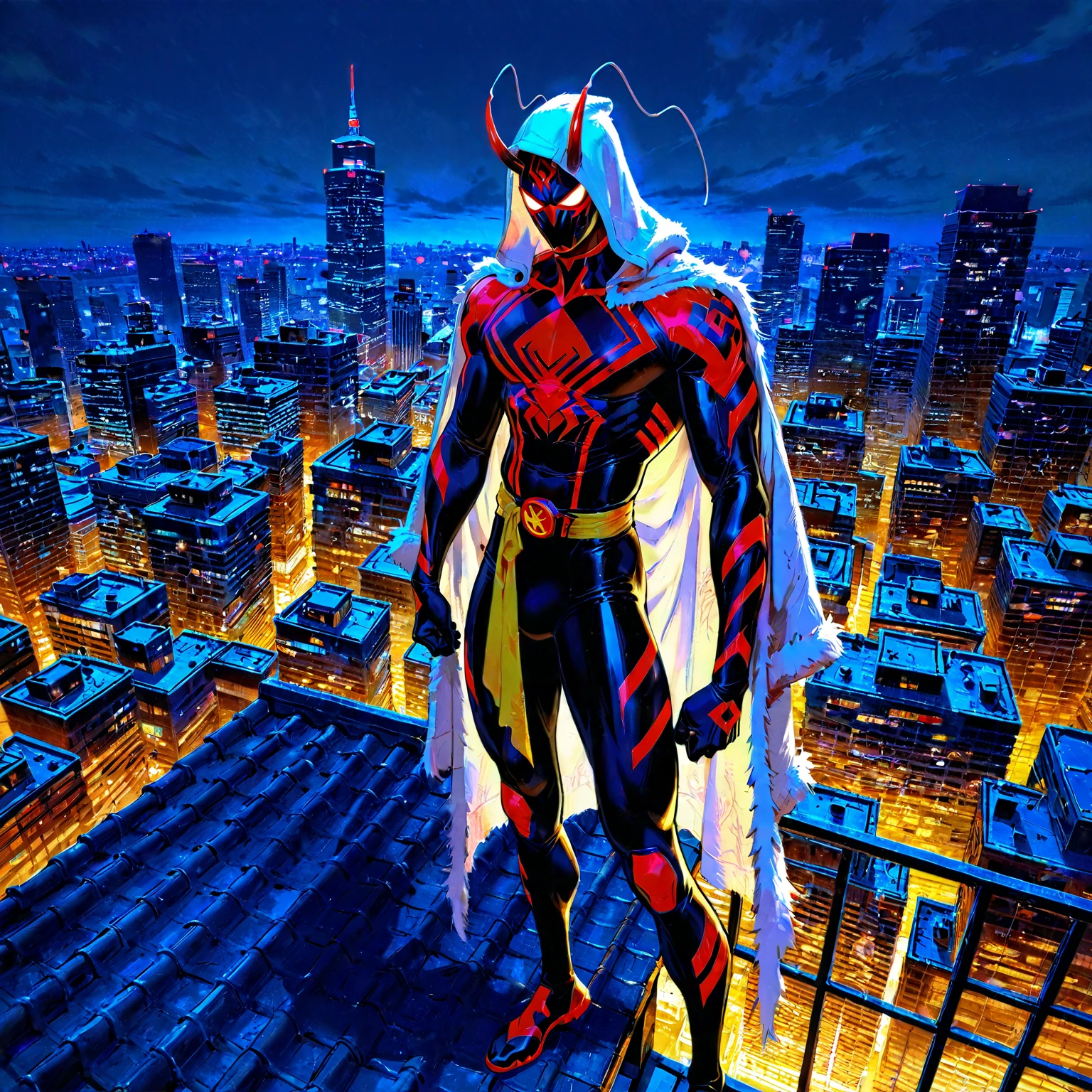 Solo,Thin Male, Standing on a building rooftop in a skyline city ...