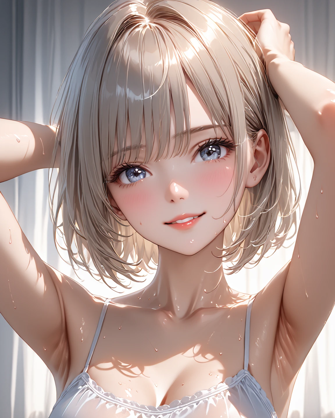 Ultra-realism、smile, One person, chest, 