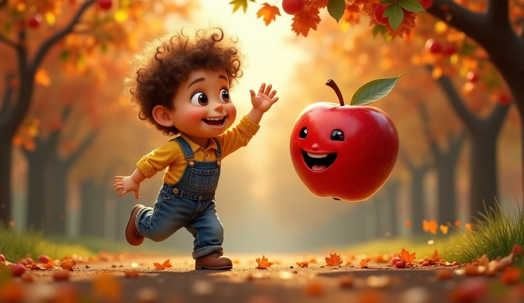 Image Prompt: "Little Apple Delivery"
Imagine an adorable scene where a cute little boy, full of enthusiasm, is pushing a giant, shiny apple towards the front of the screen.
Key Elements:
The boy should be around 5-7 years old, wearing an outfit that suggests playfulness and curiosity, like overalls or a colorful t-shirt and shorts.
The giant apple he's pushing should be glossy and vibrant, with a friendly face to make it appear cheerful and approachable.
The boy's hands should be visibly pushing the apple, showcasing determination and excitement.
Consider adding motion lines or animated effects to illustrate the movement of the apple towards the front of the screen.
Ensure the background is bright and joyful, with perhaps a sunny day or a playful garden setting to enhance the overall cheerful atmosphere.