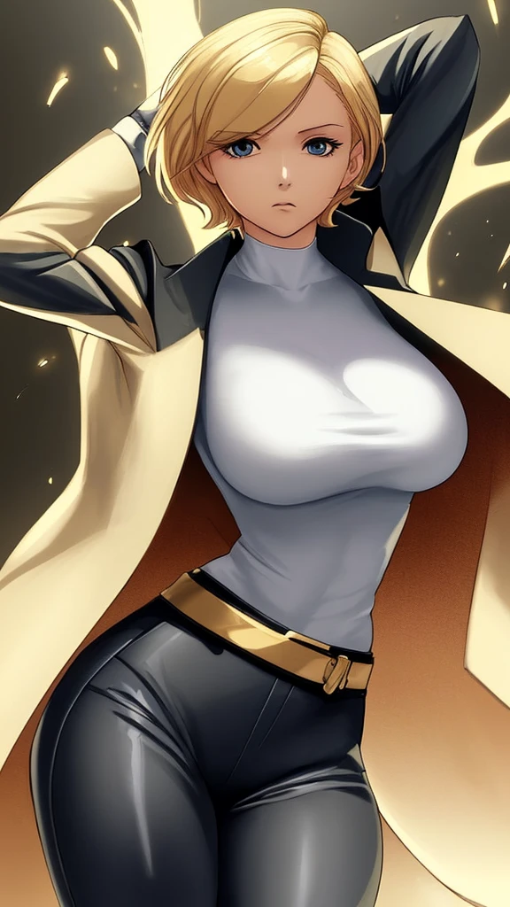 (best quality:1.5, highres, UHD, 4K, detailed lighting, shaders), best quality eyes, perfect hands, perfect finger, white curly haired, gradient hair, big breasts, white bra, big thighs, big butt, white
jacket, white long pants, mature woman , (pov), black background, colorful eyeshadow, dramatic lighting, sparkling eyes, sensual expression, golden earrings, flowing hair, delicate facial features, dark skin, high cheekbones, urban setting, full body, black background, dont look for the camera, lean forward, behind the camera
