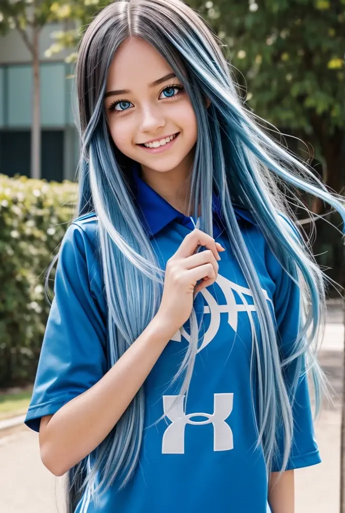 Shot of bnha girl with light blue eyes long hair happy expression and wearing the UA uniform