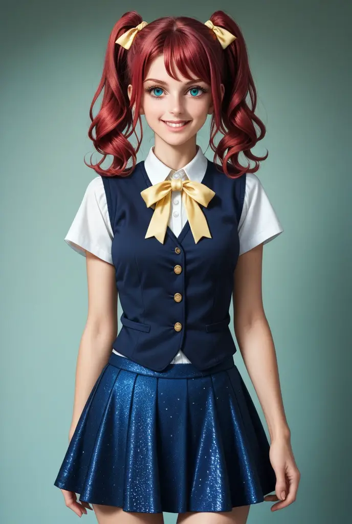 CHILD girl with long red hair wearing a denim jacket and a bow tie, cute redhead girl, redhead girl, red-haired girl, red-haired girl, portrait of a red-haired girl, young red-haired girl in motion, red hair and attractive features, cute young girl, she is redhead, happy child, flowing ginger hair, she has long redorange hair