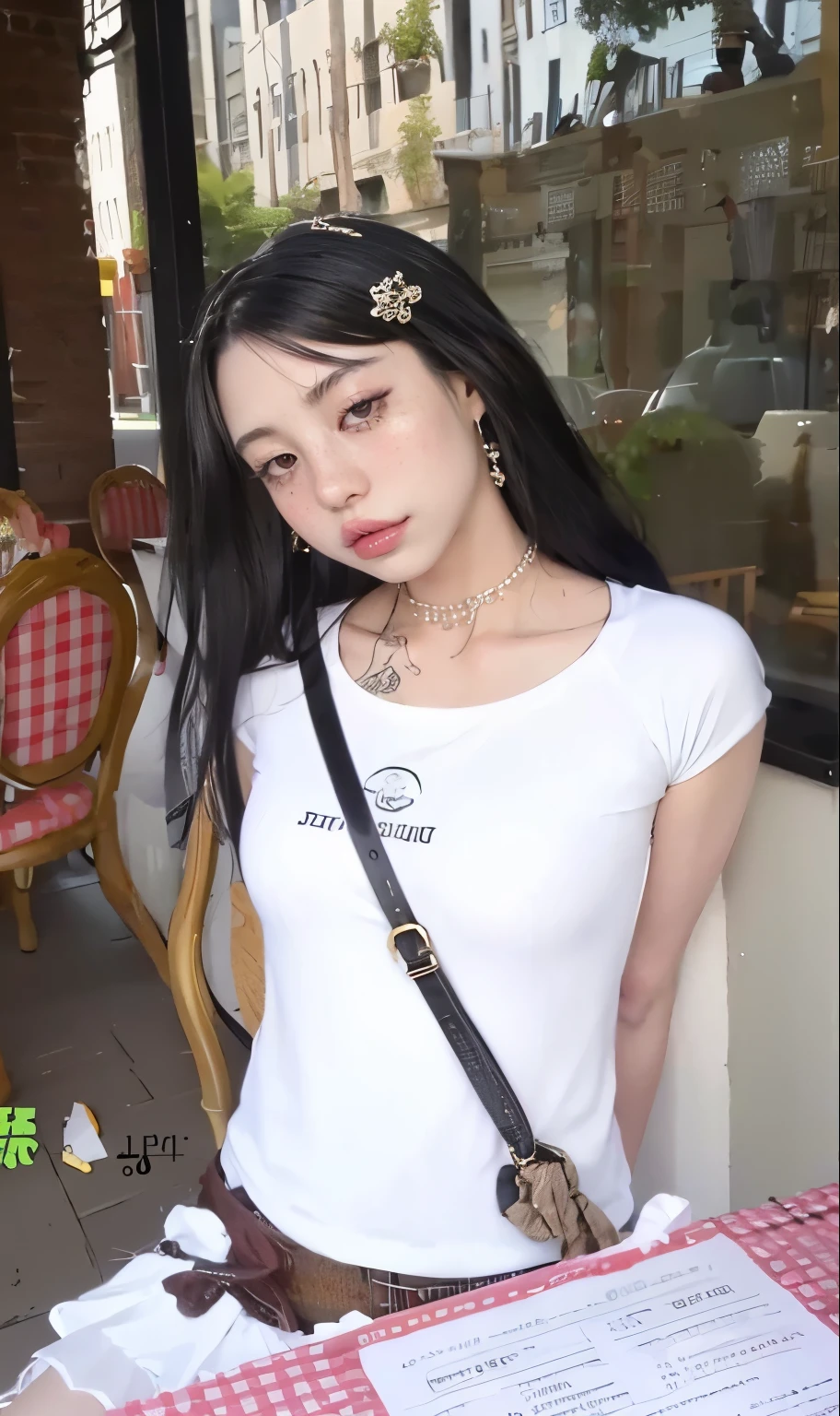 mulher arafed sentada em uma cadeira com uma camisa preta e unhas roxas, Mulher sul-coreana bonita, menina coreana, linda mulher coreana jovem, mulher coreana jovem bonita, Asian girl with long hair, Ulzzang, Mulher coreana, Beautiful Asian girl, com cabelos longos, com preto, maquiagem sul-coreana popular, cruel korean goth girl, Jaeyeon Nam, a young asian woman