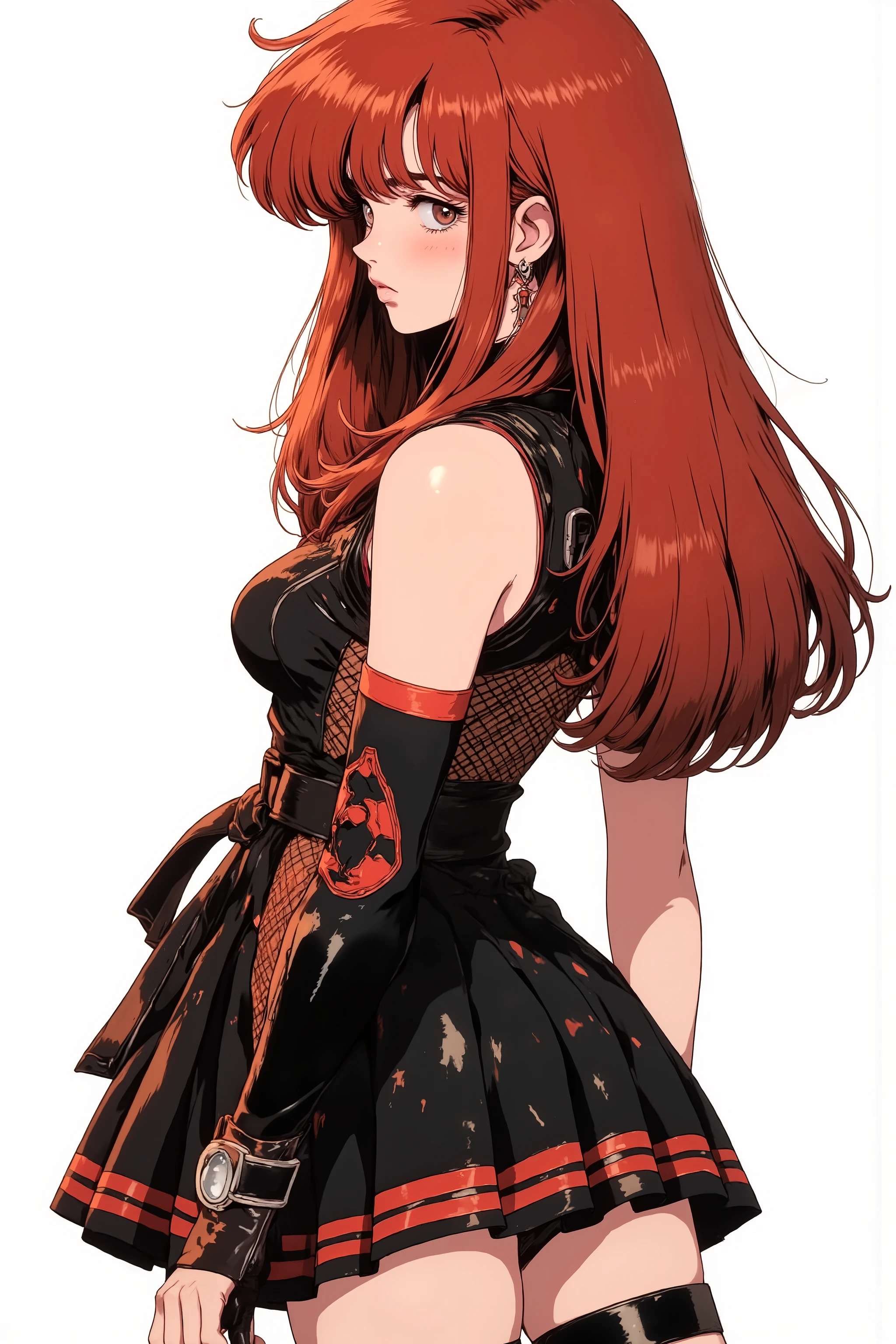 one girl on her back 。female ninja。((胸に黒いfishnet)),alone, 、、anatomically correct、active angle。Sharp Eye、Slanted Eyes。Red hair
Genrysai Maki。beautiful thighs、。egmid。hand,。
(masterpiece, details:1.2).。.hand,beautiful eyes,。clavicle。
egmid、fishnet。
sleeveless. object. 。bare shoulder. dress。.miniskirt. .Martial Arts Belt、 sun shining in the sky . anime style. 80sanime. egmid . ponytail. .. .white background