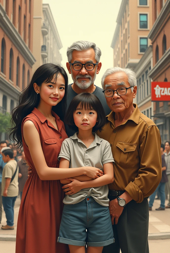 Craft a family portrait that encapsulates the essence of a lasting legacy across generations. Depict a scene where the wisdom of elders harmoniously blends with the curiosity and vitality of the young. Use a palette inspired by soft sepia and warm browns, enriched by the energetic spark that emanates from youthful interactions. Celebrate the profound beauty of shared family experiences, capturing the seamless transfer of wisdom and love through time