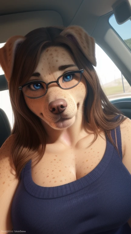 arafed woman with short blue hair and green hair taking a selfie sitting in a car seat naked with the door open, full pov,((freckled)), ((big freckles)), cute freckles, light cute freckles, ((freckled face)), ((with freckles)), freckled pale skin, ((brown freckles)), (hint of freckles), ((a lot freckles)), ((freckles!!!)), ((very light freckles)), ((freckles)), (freckles on the nose), ((freckles on the chest)), ((face freckles)), (freckled shoulders), ((freckles on the arms)), ((((woman with freckles)), ((topless)), ((ligh brown freckles)), freckled pale skin, ((cute freckles)), ((small freckles)), ((freckled)), freckles!!!, ((freckles)), elegant freckles, ((brown freckles)), ((with freckles)), freckles on chicks, ((dark brown noticeable freckles)), ((freckled face)), ((very brown freckles)), rosy cheeks with freckles, ((a lot of freckles)), Lentigines, ((breasts showing)), ((30 year old woman)), ((freckled nose)), ((sparse freckles)), ((long dog nose)), ((dog ears)), ((dog face)), ((thick body)), ((hands turn into dog paws)), ((futa girl)), (( transgender woman)), ((small )), ((full body  )), (erection), ((white )), (long ), big white balls, ((genitalia))