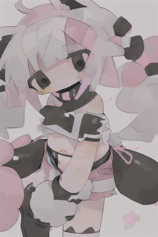 Front view、One Girl、Simple Background、(Chibi Character、Nendoroid、Big Head、Big eyes、four-headed body)、iono1, long hair, hair ornament、Completely naked、Big Breasts、Areola、Nipples、belly button、((Grin))、laughing、Watching the audience、Open your arms、slouch、Flat Color、