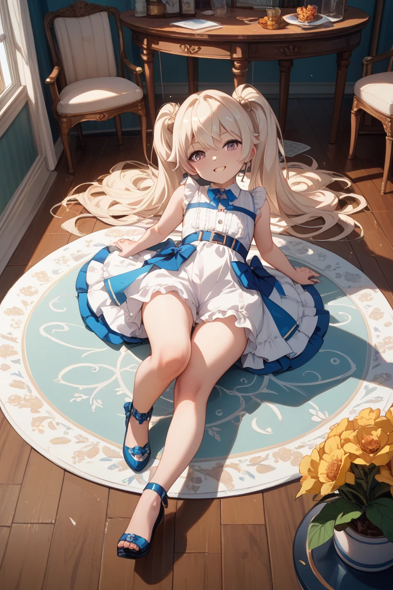 Highest quality, Ultra-detailed, Lolita Fashion, One Girl(8-year-old),Beautiful girl,Laughter, Arms crossed, Platinum Blonde Hair, At Moai Island,Flat Chest,Perfect limbs,The morning sun shines、Grey pantyhose