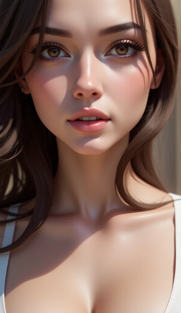 (Masterpiece:1.2, Best Quality), (real image, intricate details), 1 right, Alone, Upper part of the body, Casual, wide, minimal makeup, Natural fabrics, closeup face, SMILE, Home