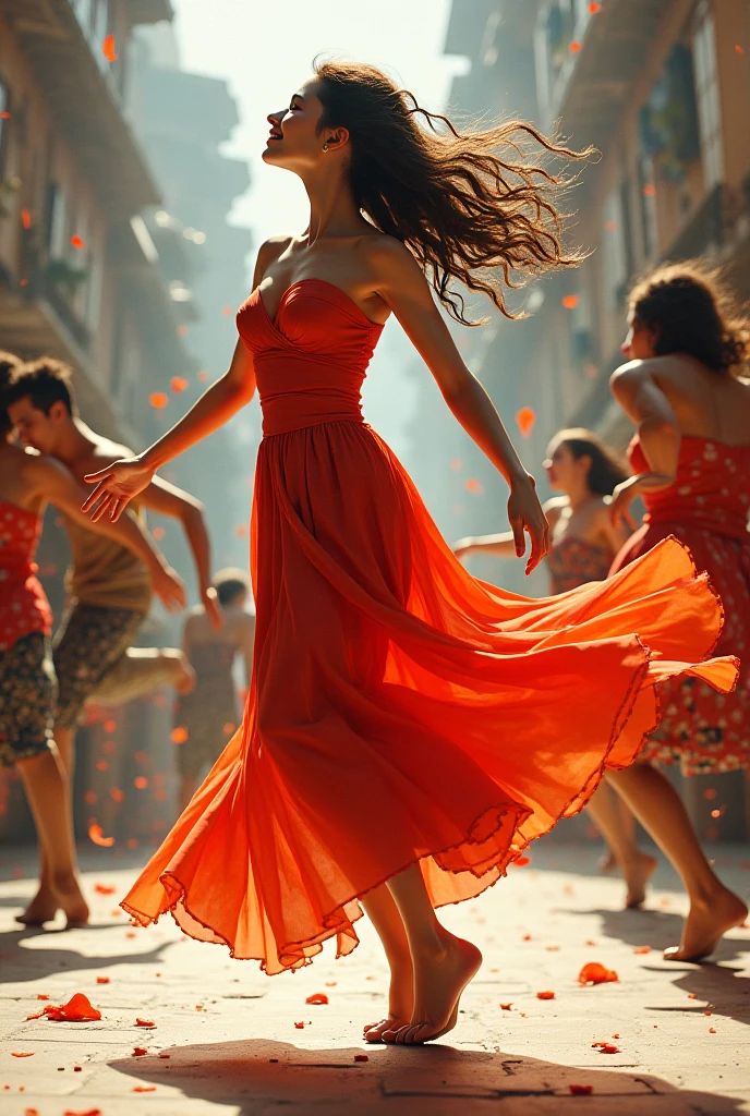 full body nude, joven Chilena, naked woman, on national holidays, dancing cueca, barefoot, Chile