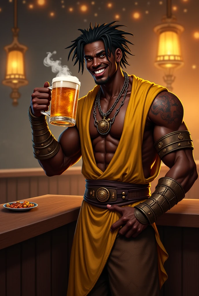 gray golem ,inhuman head, {white lingerie decorated with laces}, male, full body, fantasy bar background, socks, sexy pose