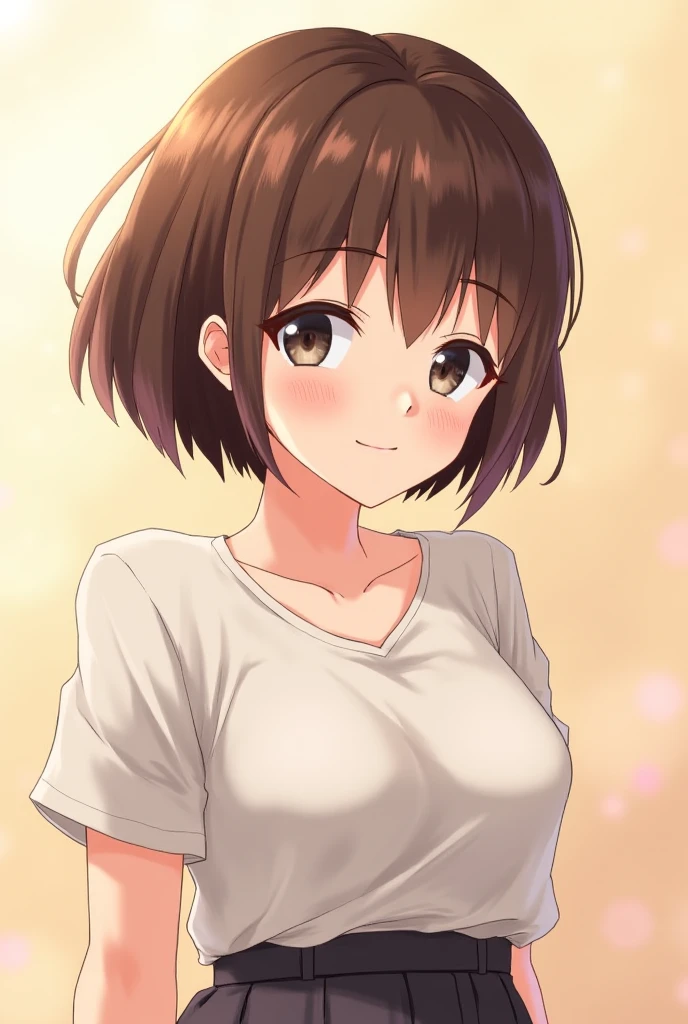 Brown hair, short hair, big breasts, cat ears, Ahegao, 