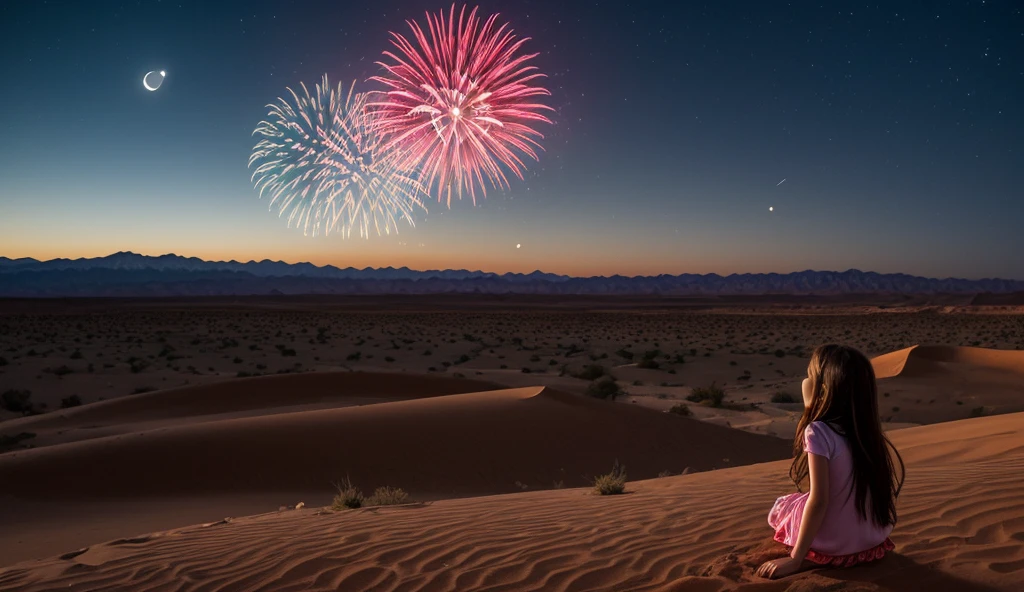Picture a colossal hourglass in the sky, its sands replaced by 3D fireworks that cascade down, accompanied by fractal swirls representing the sands of time. enormous tits, (full body:1.5)