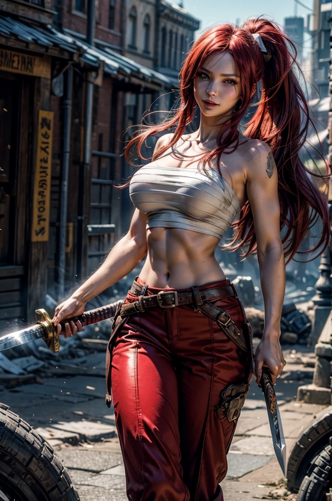 (masterpiece:1.3),(best quality:1.2),8k,absurdres,unity 8k wallpapper,(extremely detailed:1.3),highestres,prison,
1girl, solo, arms up, bondage, angry,chained,tank top, green eyes, ginger hair,