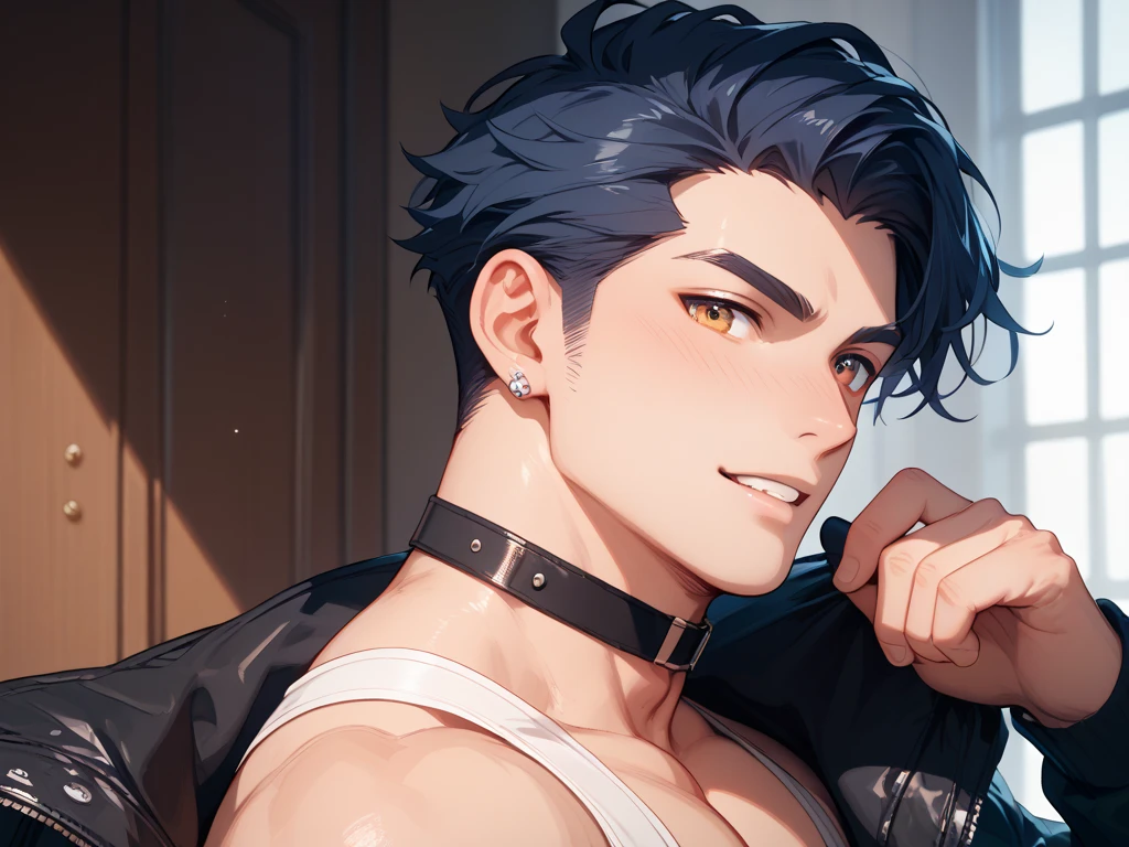 Boy adding an arrow to his mouth、up of face、Cool atmosphere、Stylish、Luxurious atmosphere、showy、独奏、male people、Archer、bow and arrow、The word、Muscular Boys、pectoral muscles