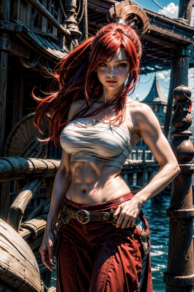 Best quality image , Young woman , 21 years old , bright red hair , beautiful detailed face , beautiful figure , lush breasts , miniskirt , female assassin , with two short swords in both hands , full-length on the roof in the moonlight --auto --s2
