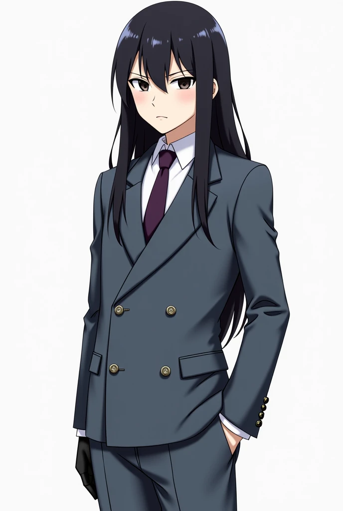 sysdeep_kuroko, 1girl, solo, long_hair, breasts, smile, skirt, large_breasts, black_hair, very_long_hair, jacket, purple_hair, pantyhose, miniskirt, black_pantyhose, formal, crossed_arms, sunglasses, suit, pencil_skirt, against_wall, skirt_suit