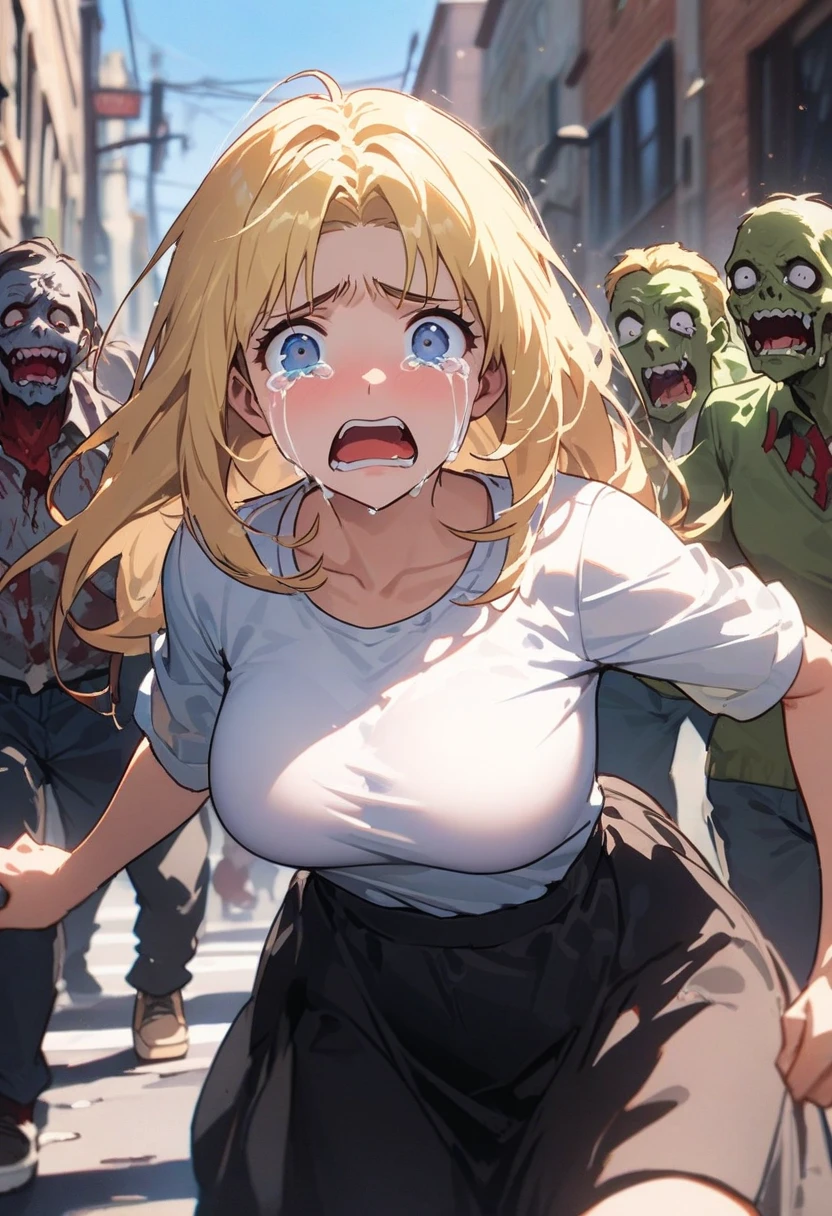 Half naked、Torn Dress、12 year old princess、Blonde、vexation、Flat Chest、Taking off white underwear、The girl is captured by enemy soldiers.、Square、crowd