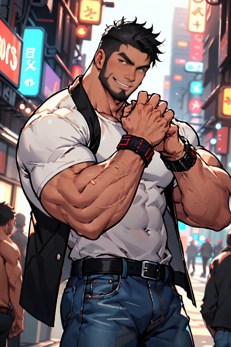向观众炫耀Thick arms，Dissemination，Eyes look at the audience，Thick arms，Highest image quality，Men，（With black flame pattern），1 boy，young and beautiful，exhibit，Brown hair，Short straight hair，Dark Skin，cartoon，cartoon壁纸，Solitary，Male focus，Chest muscle expansion, best quality，The feeling of youth，Upper Body，(exhibit他muscular)，（Abstract Background),(Hands in pockets)，sideways，Sharp eyes，(Bottom-up view)，shoulder width，Muscles protrude a lot，Highest image quality，Look at it from a low angle ，The protagonist is wearing a hooded jacket，cartoon壁纸，Chest muscle expansion, best quality)，((Exaggerated muscle bulge))，The protagonist is tall，muscular and bulky, muscular characters, Great and cool, tall and muscular, muscular!!, Very strong, muscular， men, Huge muscles, Big Muscle, Muscle Man, cartoon帅气的男人, muscular!, Huge muscles, muscular bodies，(Photo from bottom to top) (Highest quality images) ，Close-up photos ,real, young, Crotch protrusion, cartoon人物, Male face, bonito rosto young, Huge pectoral muscles, 大腿muscular, Biceps tendon, Huge body, High-intensity training makes your body more fit, muscular, 8 Pack Abs,  Radiant Skin,（Hands in pockets），Thick Legs，Half-length photo，The character is a burly man，Surrealistic pattern，Dynamic Action，Exaggerated deformation，The overall picture highlights his well-developed shoulders and pectoralis major muscles，Light from above， Muscular，Upper Body，Clothes show shoulders，Tattoo，Clean face，（Hands in pockets），Lift his head，Keep your eyes open（Hands in pockets），（Hands in pockets），（Hands in pockets），（Hands in pockets），（Hands in pockets），（Hands in pockets），（Hands in pockets），（Hands in pockets），